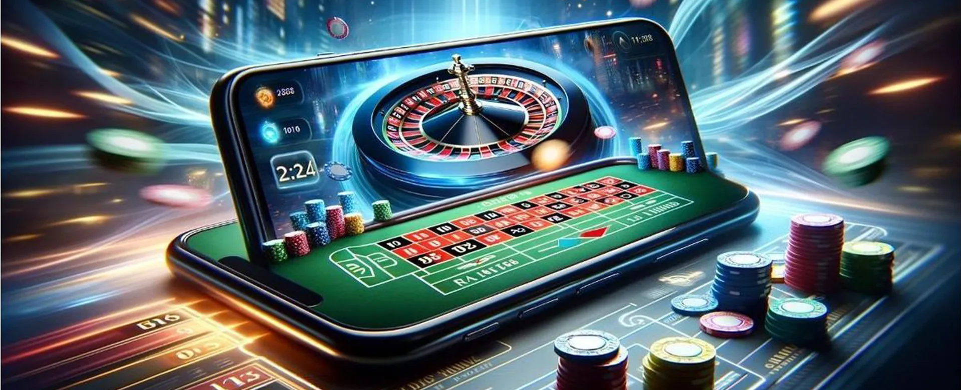 Dynamic 8K8 Slot gaming platform background with vibrant lights and casino elements, representing a world where users can 8k8 com register login.